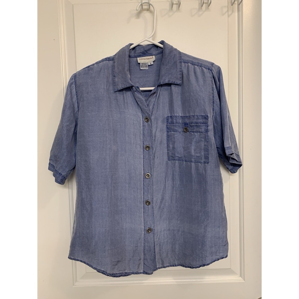 Vintage Potomac Collection 100% Silk Shirt Short Sleeve Button Up Women's Small